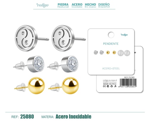 [25080] Pendientes de acero inoxidable (3 pares) - Joyería de acero y accesorios