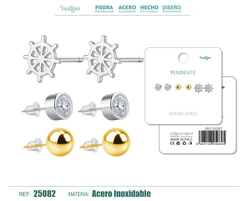 [25082] Pendientes de acero inoxidable (3 pares) - Joyería de acero y accesorios