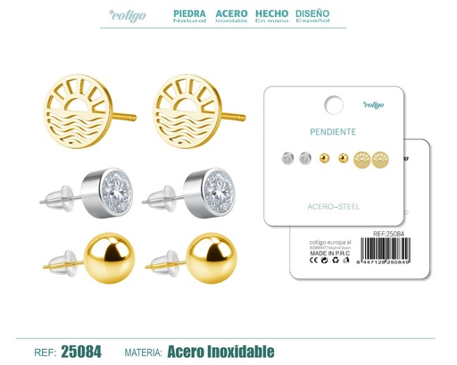 [25084] Pendientes de acero inoxidable (3 pares) - Joyería de acero y accesorios