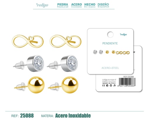 [25088] Pendientes de acero inoxidable (3 pares) - Joyería de acero y accesorios