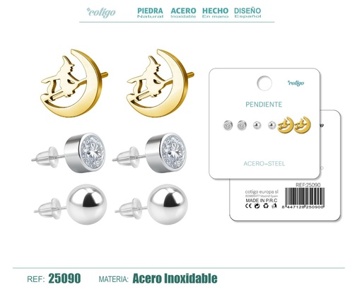 [25090] Pendientes de acero inoxidable (3 pares) - Joyería de acero y accesorios