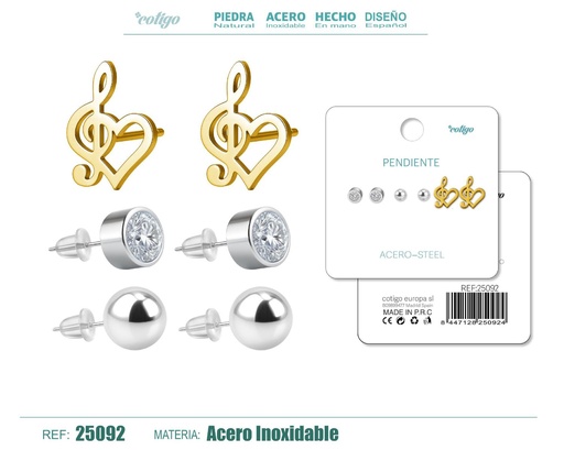 [25092] Pendientes de acero inoxidable (3 pares) - Joyería de acero y accesorios