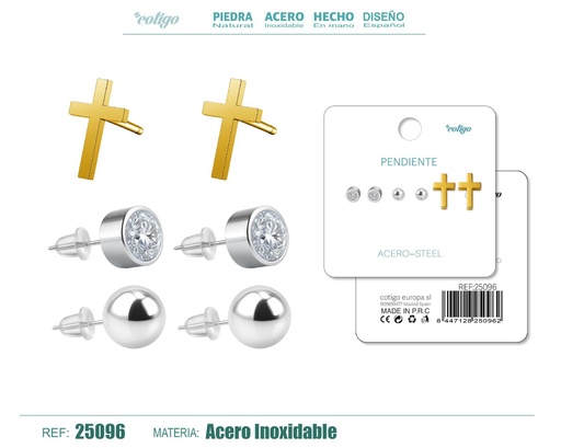 [25096] Pendientes de acero inoxidable (3 pares) - Joyería de acero y accesorios