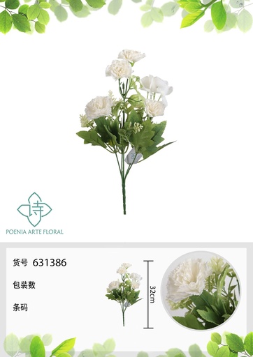 [631386-1BLANCO] Ramo de flores de seda - Claveles de primavera 32 cm