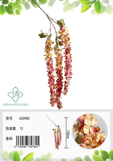 [630982 秋粉 夕阳] Ramo de hortensias artificiales 130 cm naranja - Decoración floral 