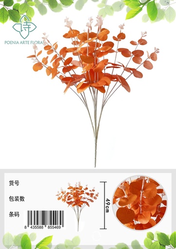 [630744-橘色] Rama decorativa de hoja de dinero 49 cm - Decoración floral