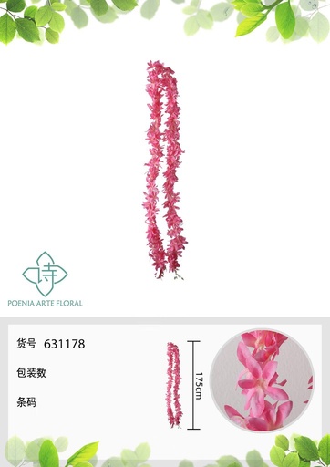 [631178-1FUCSIA] Rama de hortensias artificiales en vid 175 cm - Decoración de muros con flores 