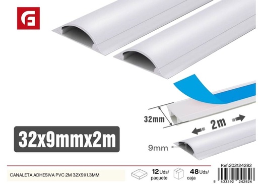 [202124282] Canaleta adhesiva PVC 2m 32x9x1.3mm - Protección de cables para ferretería