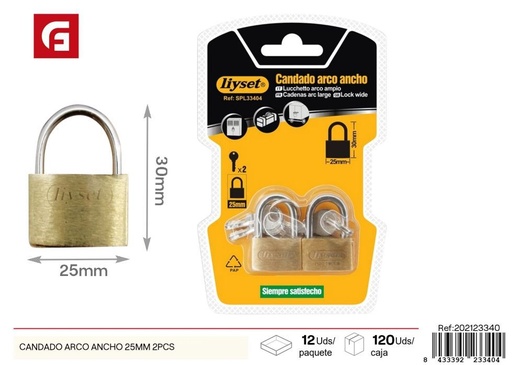 [202123340] Candado arco ancho 25 mm - Pack de 2 piezas para ferretería
