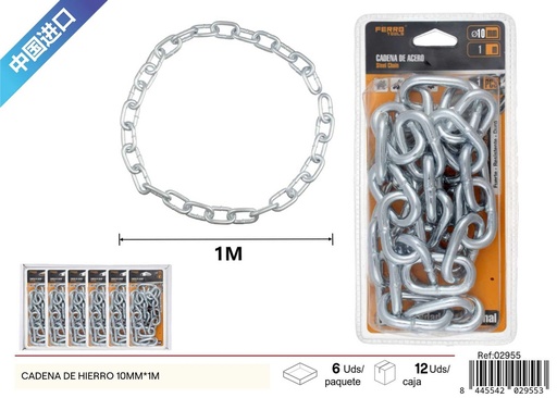 [02955] Cadena de hierro de 10mm x 1m - Accesorios de ferretería y soluciones de sujeción