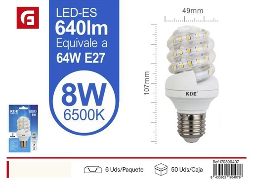 [170390407] Bombilla LED espiral 8W E27 luz fría - Iluminación y bombillas LED