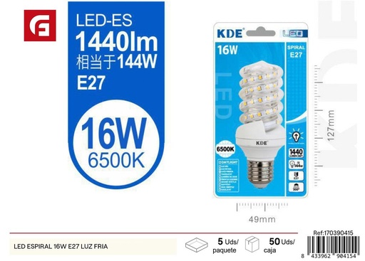 [170390415] Bombilla LED espiral 16W E27 luz fría - Iluminación y bombillas LED