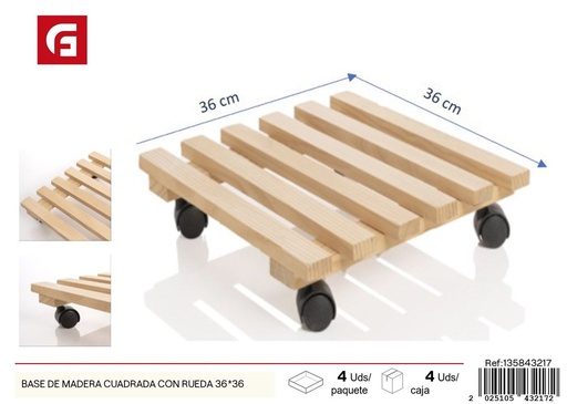 [135843217] Basada de madera cuadrada con rueda 36*36 - Decoración y soportes de maceta