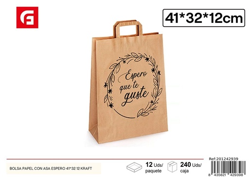 [201242939] Bolsa de papel kraft con asa 41x32+12 cm - Bolsa para regalos