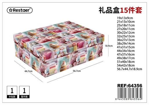 [64356] Set de 15 cajas de papel 56.7x44.7x18.9 cm - Almacenamiento y organización de regalos