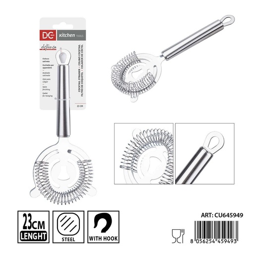 [0242191] Colador de cóctel de acero inoxidable 22x9 cm DC CASA - Perfecto para preparar bebidas