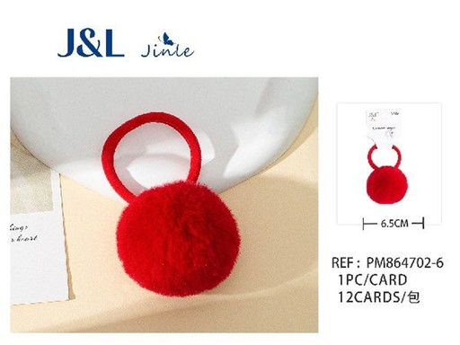 [8445801390219] Coletero pompom 6.5 cm rojo 12/u - Gomas para cabello