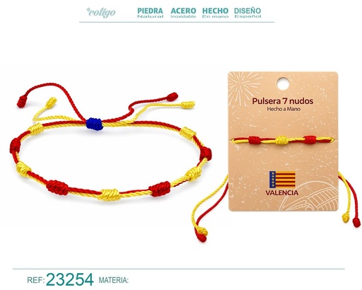 [23254] Pulsera de 7 nudos con bandera de Valencia - Bisutería con temática regional
