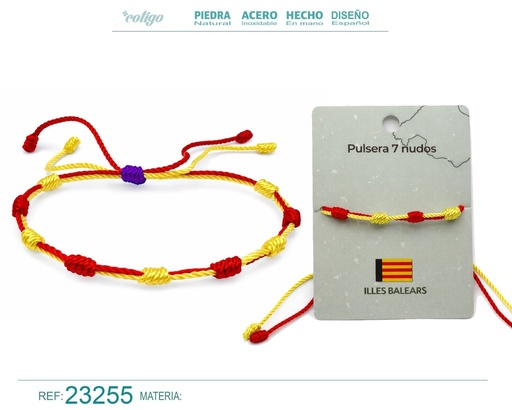 [23255] Pulsera de 7 nudos con bandera de Illes Balears - Bisutería con temática regional