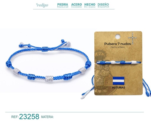 [23258] Pulsera de 7 nudos con bandera de Asturias - Bisutería con temática regional