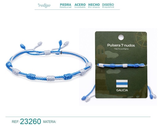 [23260] Pulsera de 7 nudos con bandera de Galicia - Bisutería con temática regional