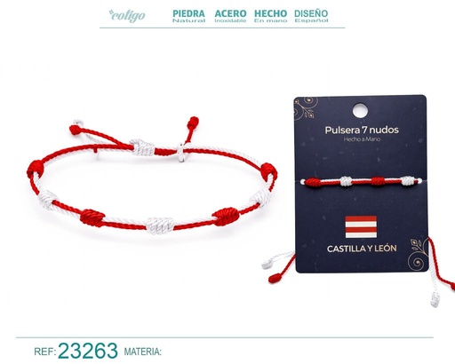 [23263] Pulsera de 7 nudos con bandera de Castilla y León - Bisutería con temática regional