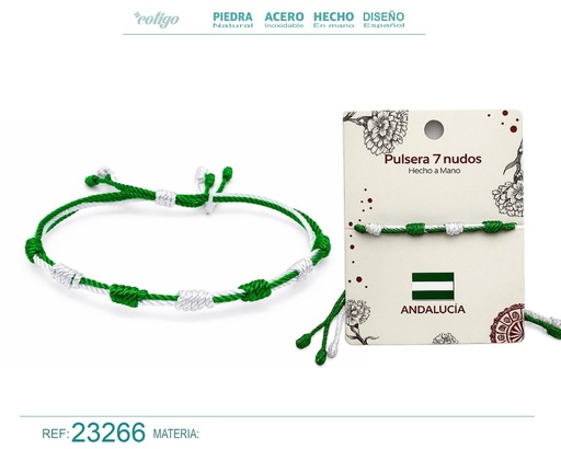 [23266] Pulsera de 7 nudos con bandera de Andalucía - Bisutería con temática regional