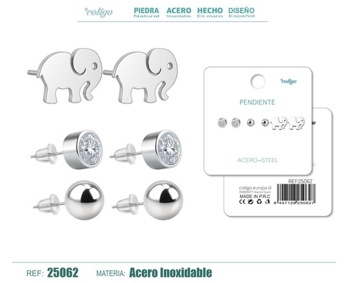 [25062] Pendientes de acero inoxidable en pack de 3 pares - Accesorios de bisutería