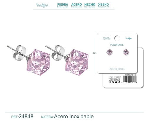 [24848] Pendiente de cristal cuadrado 10mm con accesorio de acero - Accesorios de bisutería