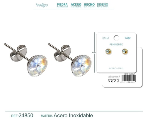 [24850] Pendiente de cristal ovalado 8mm con accesorio de acero - Accesorios de bisutería