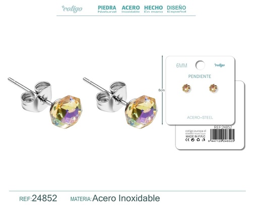 [24852] Pendiente de cristal ovalado 6mm con accesorio de acero - Accesorios de bisutería