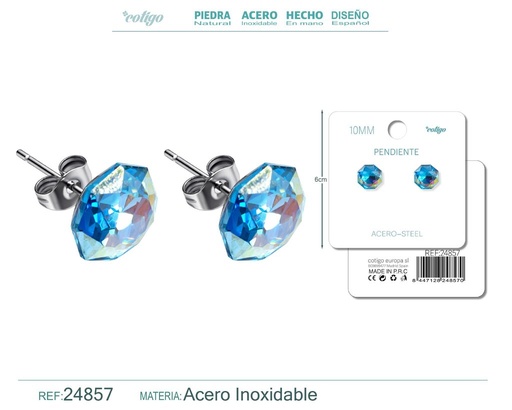 [24857] Pendiente de cristal ovalado 10mm con accesorio de acero - Accesorios de bisutería