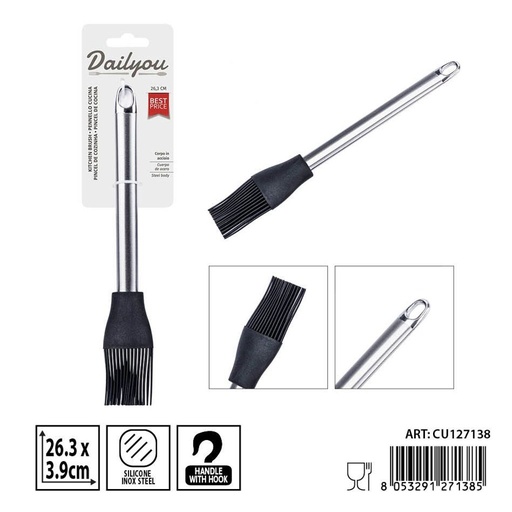[0242920] Pincel de cocina de silicona con mango de acero inoxidable 26.3X3.9 cm DC CASA - Utensilios de cocina