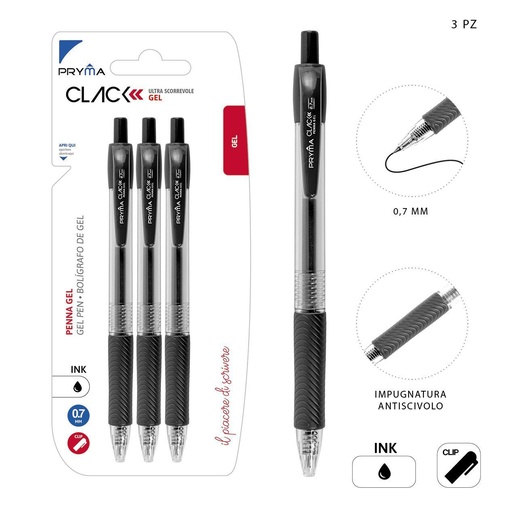 [0224102] Bolígrafo de clic negro 0.7 mm 3 pz - Utensilios de escritura