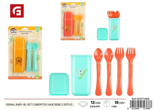 [161671388] Set de cubiertos de viaje para bebé con estuche 3 unidades - Genial Baby