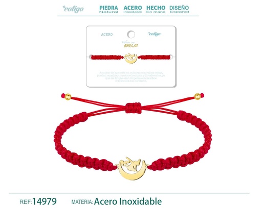 [14979] Pulsera de hilo destino con bruja en acero dorado - Accesorios de joyería
