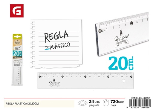 [154404042] Regla plástica de 20 cm - Material escolar de estación