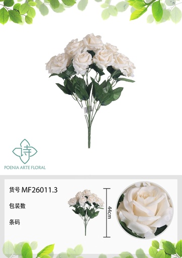 [MF26011.3] Rama artificial de rosa 9 cabezales 45 cm crema - Planta decorativa