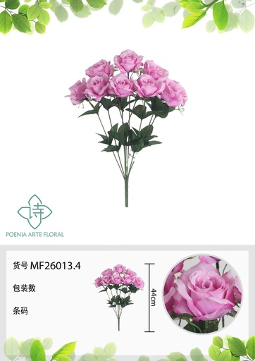 [MF26013.4] Rama artificial de rosa 9 cabezales 44 cm rosa - Planta decorativa