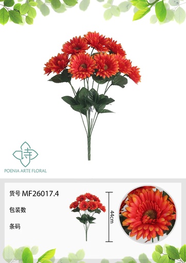 [MF26017.4] Ramo de 9 cabezas de crisantemo naranja 44 cm - Flores artificiales decorativas