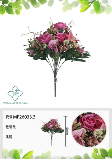 [MF26033.3] Ramo de 14 cabezas de rosa en forma de luna 50 cm - Flores artificiales decorativas
