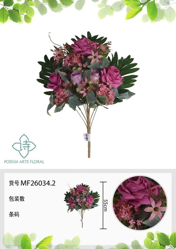 [MF26034.2] Ramo de 11 cabezas de flores de forma de abanico con borde rizado 55 cm - Flores artificiales decorativas