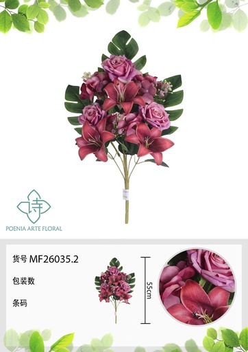 [MF26035.2] Ramo de 9 cabezas de lirio en forma de abanico 55 cm - Flores artificiales decorativas