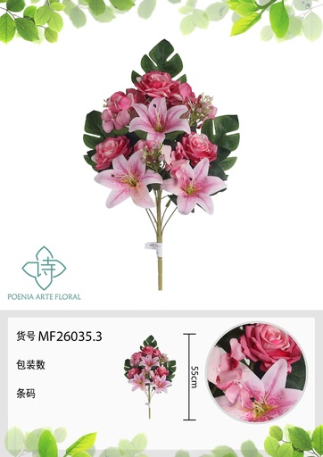 [MF26035.3] Ramo de 9 cabezas de lirio en forma de abanico 55 cm - Flores artificiales decorativas