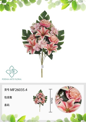 [MF26035.4] Ramo de 9 cabezas de lirio en forma de abanico 55 cm - Flores artificiales decorativas