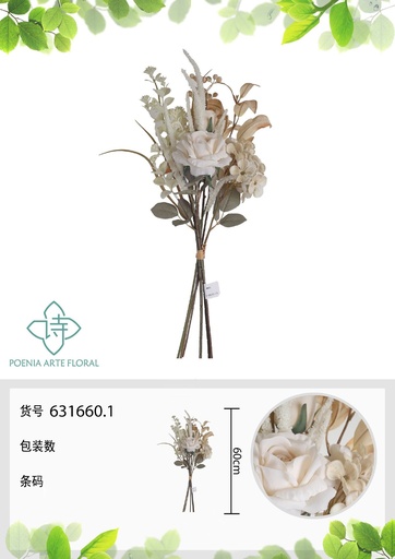 [631660.1] 6 ramas de rosas europeas aromáticas 60 cm - Bouquet de flores decorativas
