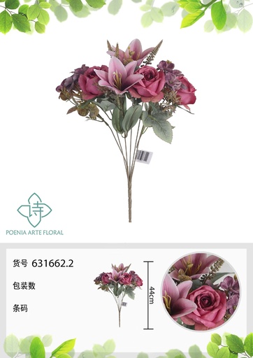 [631662.2] Ramo artificial de 7 cabezas de lirios nórdicos 44 cm - Flores decorativas y arreglos sintéticos