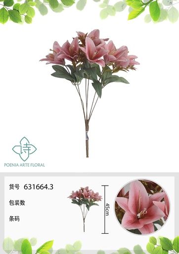 [631664.3] Ramo de lirios nórdicos Austin de 6 cabezas 45 cm - Decoración floral artificial