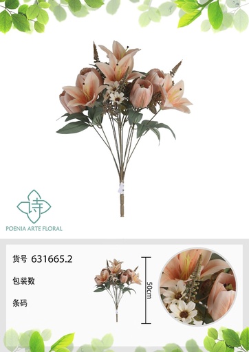 [631665.2] Ramo artificial de 12 cabezas de lirios de otoño y tulipanes decorativos 50 cm - Arreglos florales artificiales