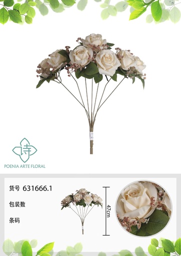 [631666.1] Ramo artificial de 7 cabezas de rosas búlgaras amarillas de otoño 47 cm - Flores decorativas para interiores
